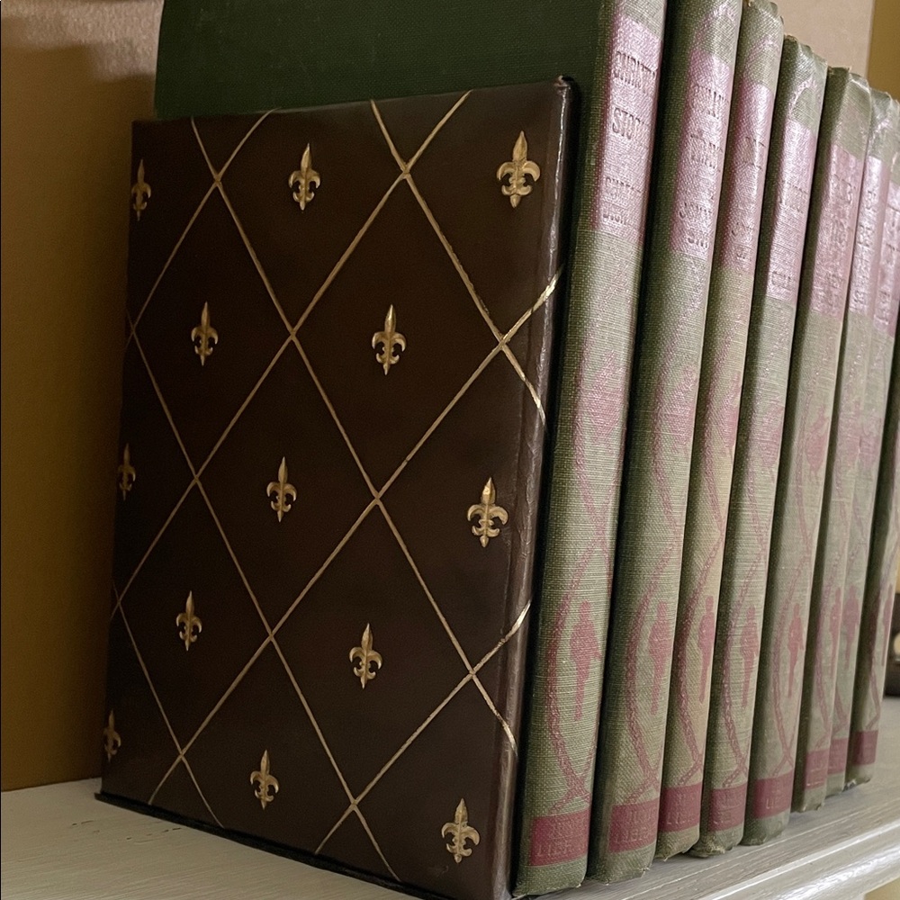 Rare Vintage Leather Fleur de Lis Bookends